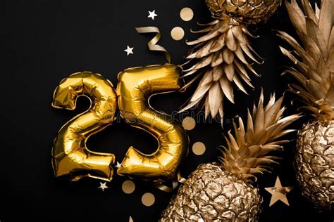 25th Birthday Celebration Background With Gold Balloons And Golden