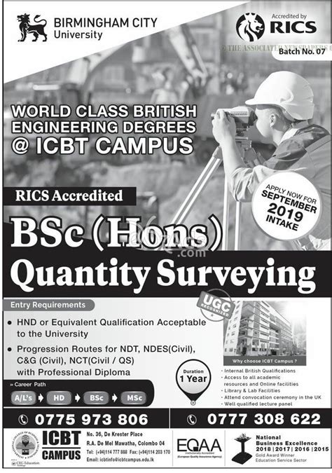 bsc hons quantity surveying at icbt campus colombo 04