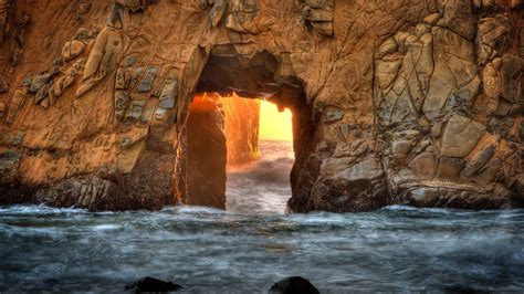 940260 Sunlight Long Exposure Keyhole Big Sur Usa Horizon Cave