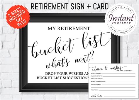 Retirement Bucket List Card Retirement Bucket List Sign Retirement