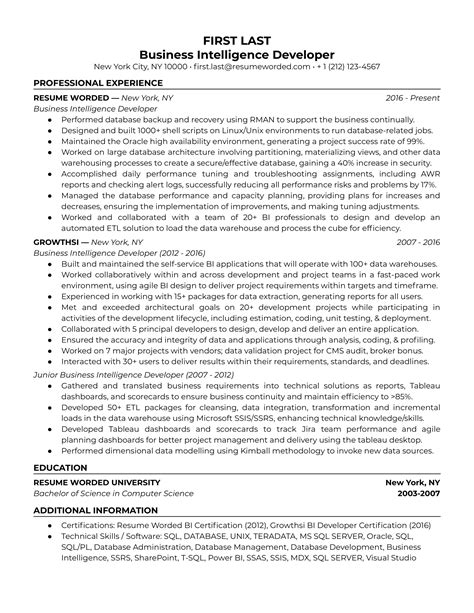 Business Intelligence Developer Resume Examples For 2024 Resume Worded