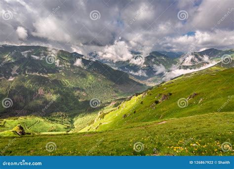 View From The Top Of Kasprowy Wierch To Green Valley Stock Photo
