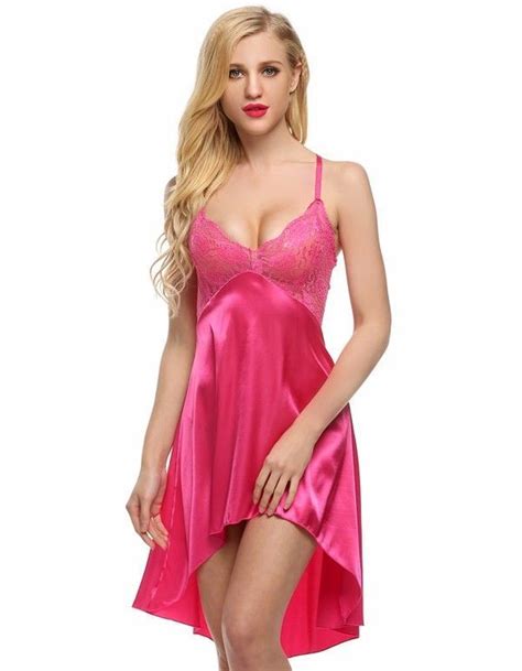 Ladies Sexy Satin Night Dress Lace Women Sleepwear Sleeveless V Neck