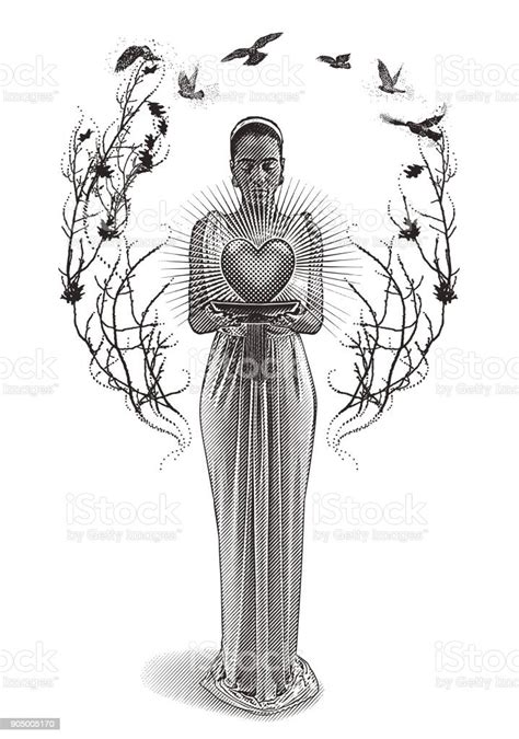 Mixed Race Romance Goddess Holding Glowing Heart Stock Illustration