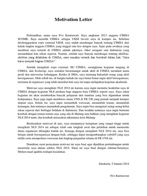 Contoh Surat Motivasi Organisasi
