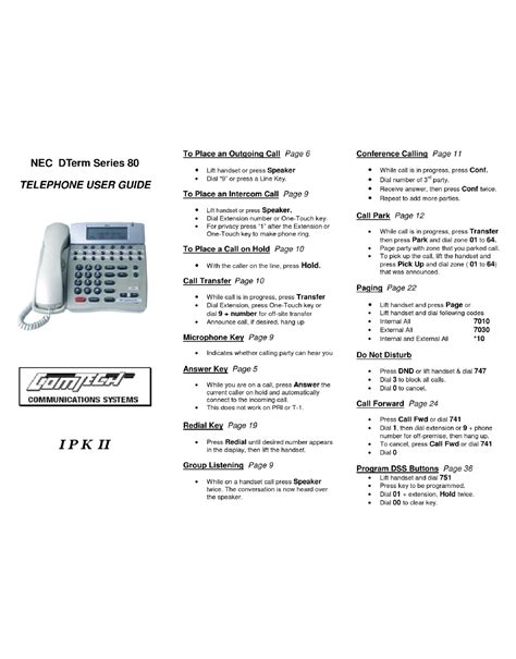 Nec Dterm Series 80 User Manual Free Pdf Download 2 Pages