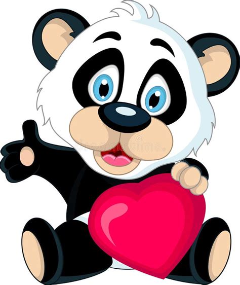 Cute Baby Panda Holding Love Heart Stock Illustration Illustration Of