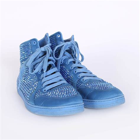Gucci Coda Crystal Satin High Top Sneakers Blue 9 Luxurybagseu