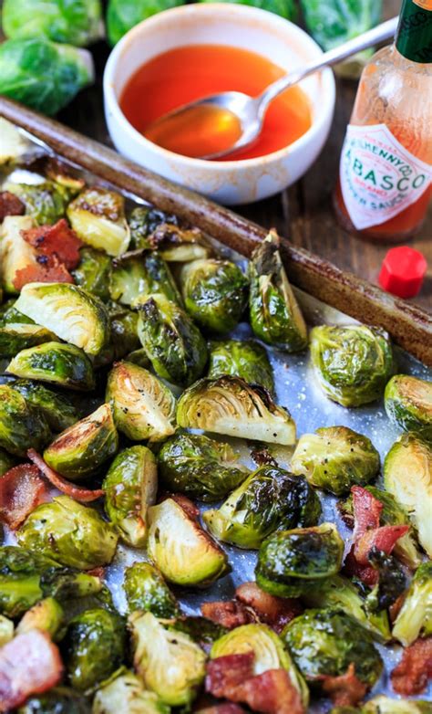 Crispy maple roasted brussels sprouts made with bacon and deliciously toasted hazelnuts. Roasted Brussels Sprouts with Bacon and Tabasco Honey ...