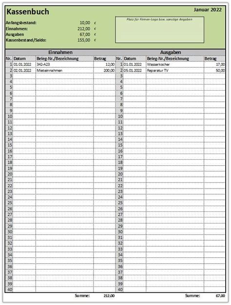 Kassenbuch Vorlage Für Excel Alle Meine Vorlagende