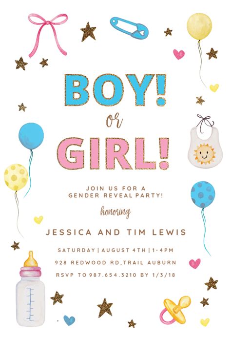 baby stuff  glitter gender reveal invitation template