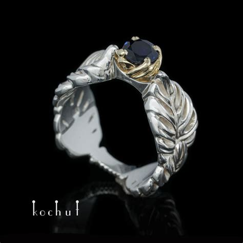 Ring Embracing Of The Liana Yellow Gold Silver Sapphire