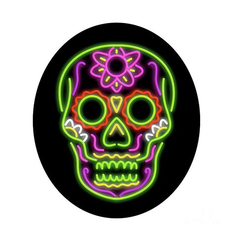 Sugar Skull Oval Neon Sign Digital Art By Aloysius Patrimonio Fine
