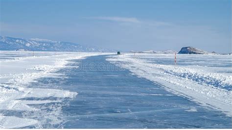 Ice Surface Of Baikal Ice Road Along Which In Winter You Can Get By