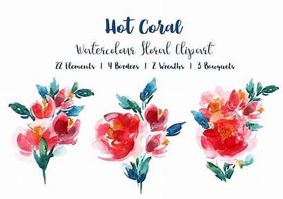 Coral Floral Clip Watercolor Clipart Watercolour Creativemarket