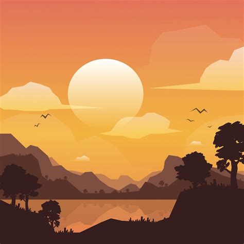 Fondo De Paisaje De Montaña Al Atardecer Ilustración Vectorial