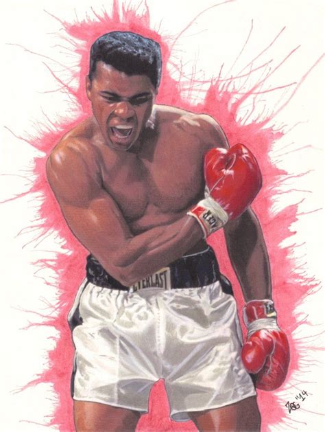 Muhammad Ali Drawing Boxing Colored Pencil Ink Watercolor On