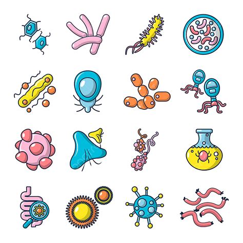 Conjunto De Iconos De Bacterias Virus Estilo De Dibujos Animados PNG