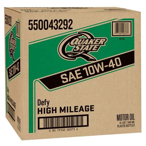 Quaker State High Mileage Sae 10w 40 Motor Oil 6 Pack1 Quart Bottles
