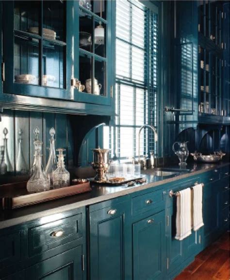 Yes, i have the contents of my kitchen cabinets piled on the breakfast room table and. Bold dark teal kitchen cabinets!!!! | Blue kitchen ...