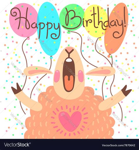 Cute Happy Birthday Card With Funny Lamb Vector Image