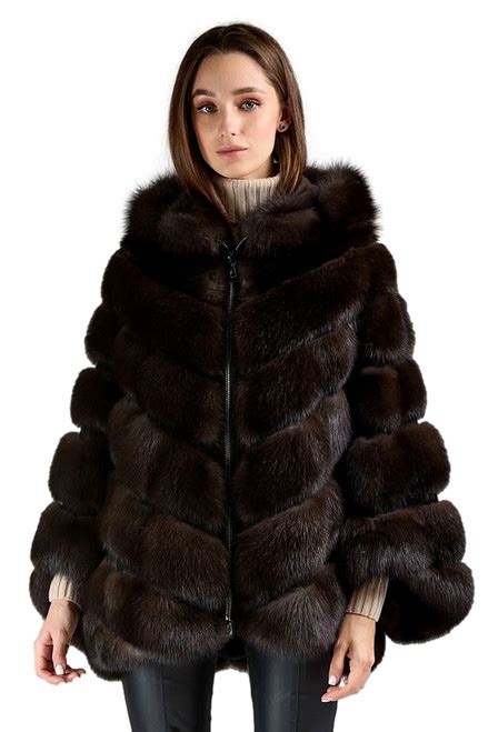 hooded sable fur coat zipper closure skandinavik fur