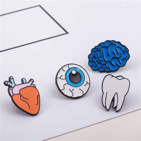 10 Pieceslot Brooch Pins Women Men Enamel Metal Heart Tooth Brain Eye Organ Brooches Badges