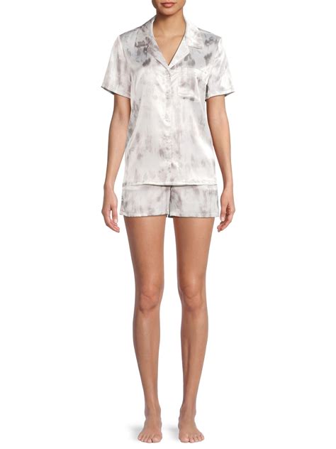 Sealy Sleepwear Women S Satin Notch Collar Sleep Top And Shorts Pajama Set With Pillowcase 3