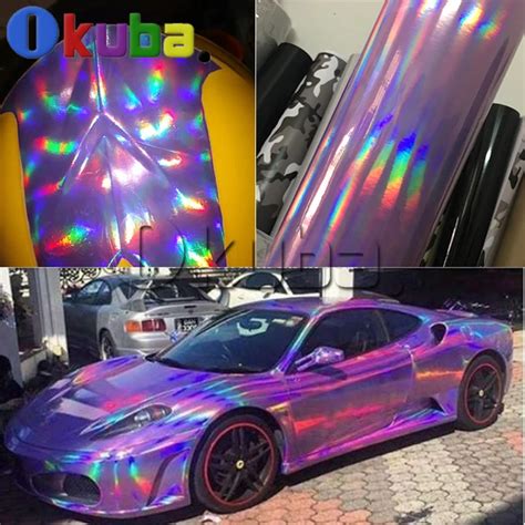 Holographic Chrome Vinyl Car Wrap Purple Laser Rainbow Auto Styling