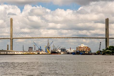 Harbor Port Of Savannah Georgia And The Talmadge Memorial Bridge