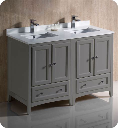 Small vanities & sinks you can squeeze into even the tiniest bathroom. Fresca FCB20-2424GR-CWH-U Oxford 48" Gray Traditional Double Sink Bathroom Cabinets with Top ...