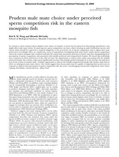 Prudent Male Mate Choice Under Perceived Sperm Competition Risk