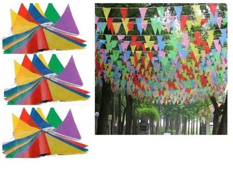 Fabric Multi Coloured Bunting Banner 10m Long 20 Flags Pennant Party