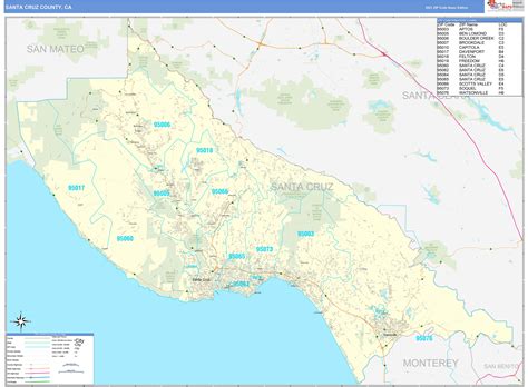 Santa Cruz County Ca Zip Code Wall Map Basic Style By Marketmaps