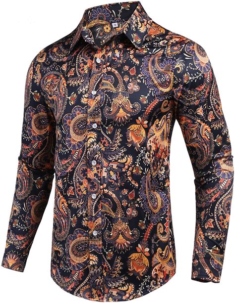 Pacinoble Mens Long Sleeve Fashion Luxury Design Print Dress Shirt Ebay