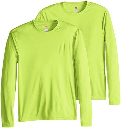 Hanes Mens Long Sleeve Cool Dri T Shirt Upf 50 Safety Green Size X
