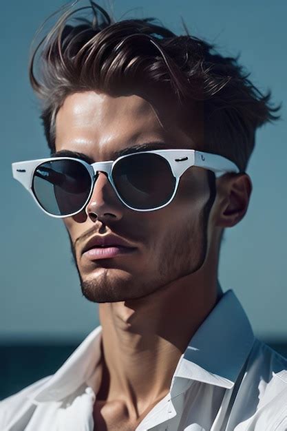 Premium Ai Image Stylish Man With Sunglasses And With White Details Clothes Generative Ai