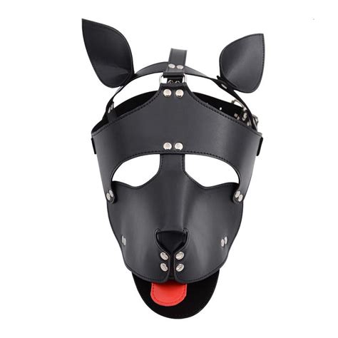 Black Red Leather Dog Bdsm Mask Bondage Restraints Cosplay Mask Costume