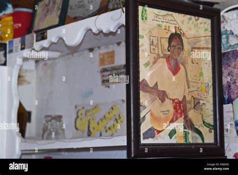 Renowned Miss Emily's Blue Bee Bar on Green Turtle Cay, Bahamas Stock