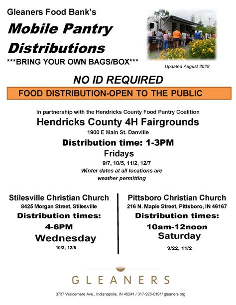 Gleaners Mobile Pantry Dates Hendricks County Food Pantry Coalition