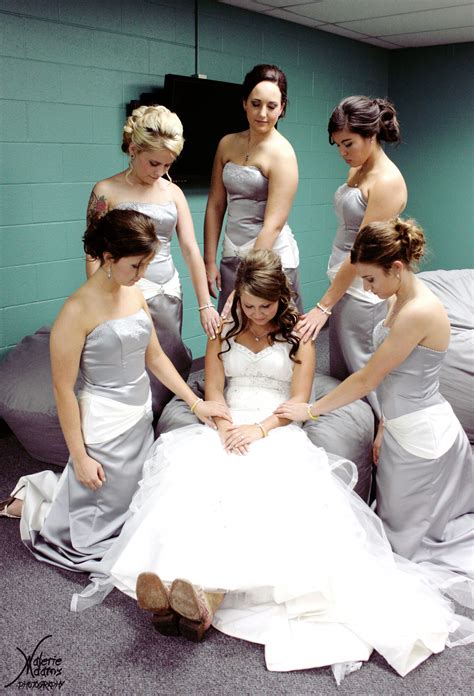 Bridesmaids Praying With Bride Before Wedding Bride Photo Fun