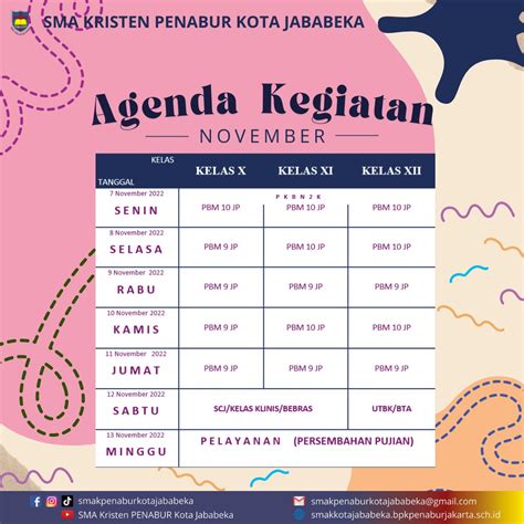 Jadwal Mingguan 7 November 12 November 2022