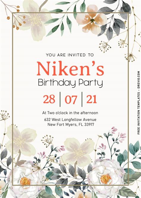 8 Aesthetic Watercolor Floral Birthday Invitation Templates Download