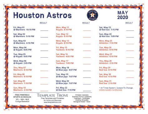 * check scores of previous baseball games easily. Printable 2020 Houston Astros Schedule