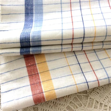 5 Yards Linen Toweling Fabric Windowpane Plaid Blue Red Etsy