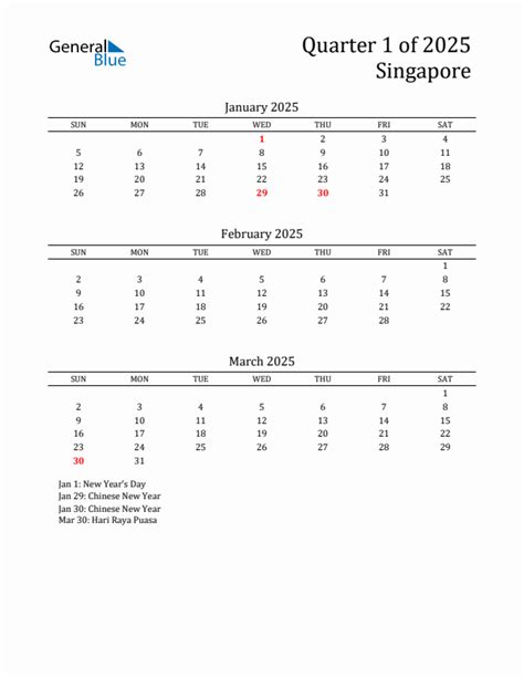 Q1 2025 Quarterly Calendar With Singapore Holidays Pdf Excel Word
