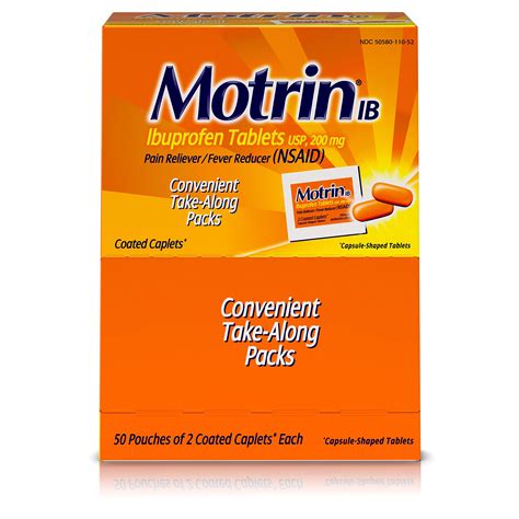 Motrin Ib Ibuprofen Tablets Two Tablets Per Packet 50 Packets Total