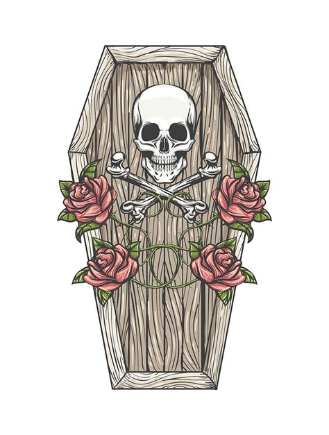 Skull With Bones And Roses On The Coffin Lid Tattoo By Olena1983