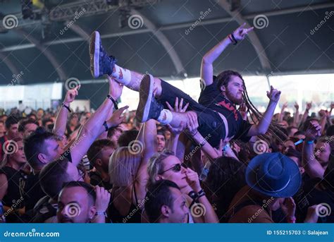 Guy Doing Crowd Surfing At Rock Concert Editorial Stock Photo Image