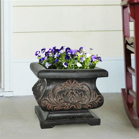 18 In Square Aged Charcoal Cast Stone Bombe Planter Pf5795ac Mpg